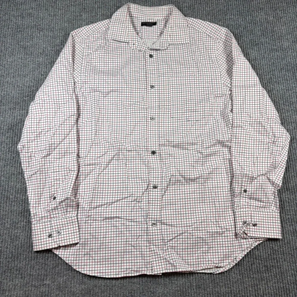 Banana Republic Mens XL Slim Fit Button Down Shirt‎ White Red Blue Check Plaid
